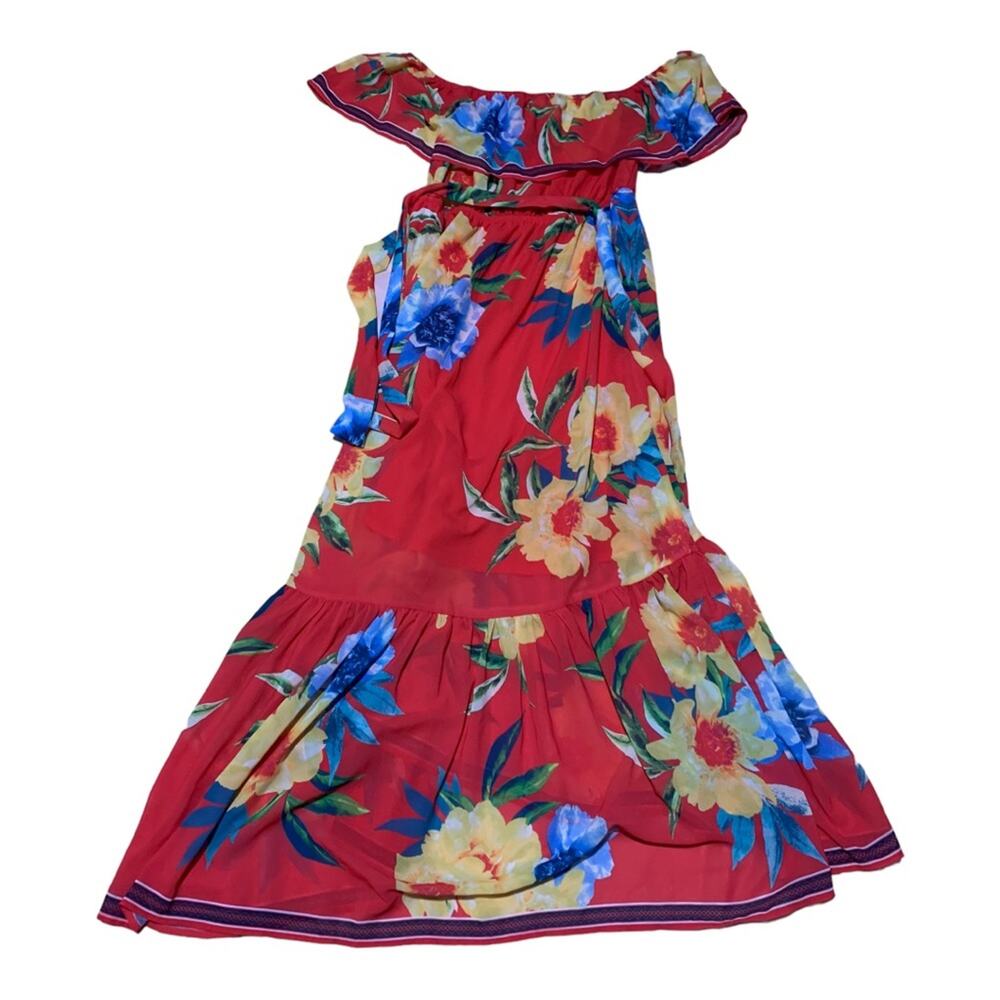 Flying tomato womens large dress swim cover red blue tropical flamenco off shoul